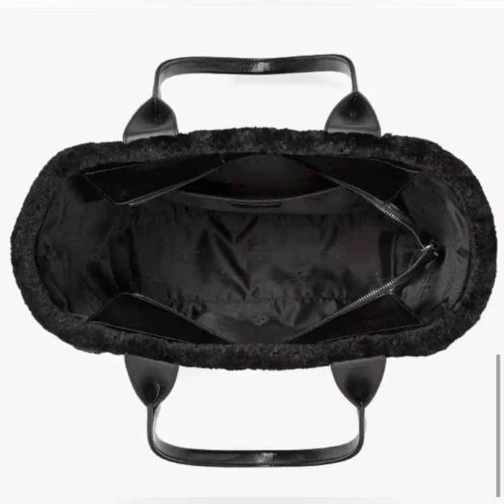 Kate Spade NWT New York Jett Faux Shearling Tote Large Black Patent Leather - Picture 3 of 5